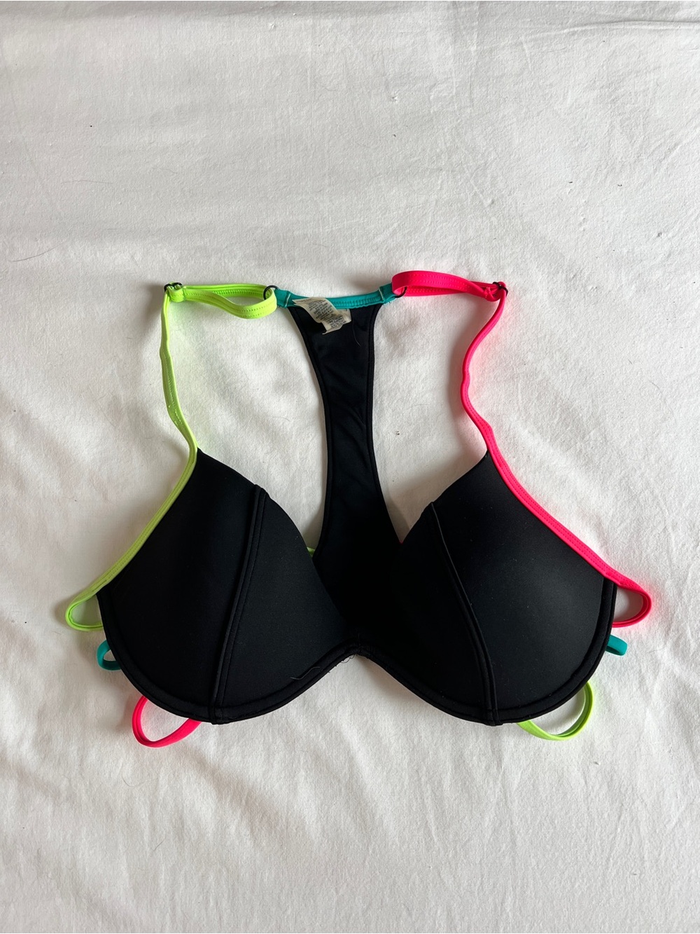 Black Push-Up Bikini Top with Neon Trim